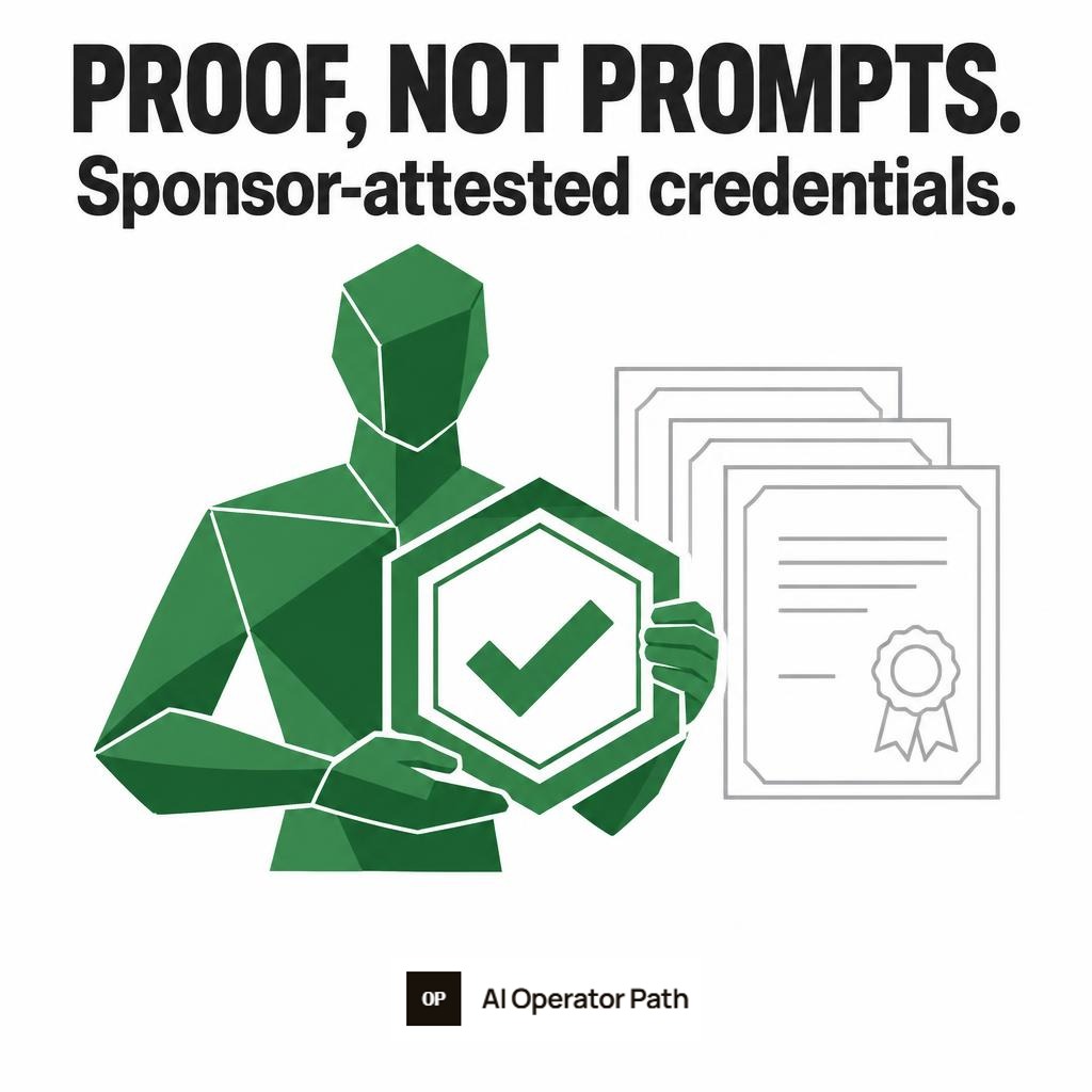 Proof, not prompts. Sponsor-attested credentials.